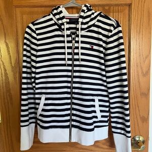 Tommy Hilfiger Navy and White Striped Zip Up Hoodie